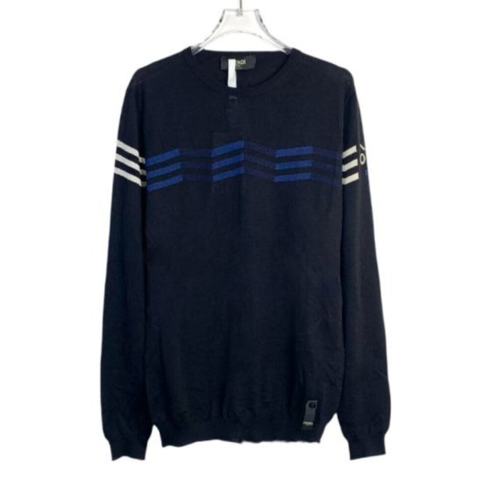 Fendi Black Little Monster Round-Neck Knit Sweater Size 46 Long-Sleeve Made In I